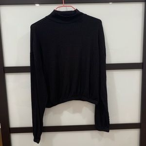 Black Mock Neck Cropped Ribbed Sweater